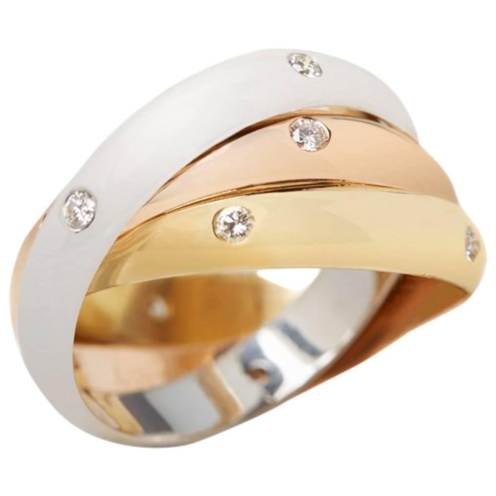 Cartier Diamond Yellow White Rose Gold Trinity Ring