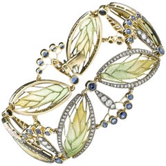 Moira Plique à Jour Enamel Sapphire Diamond Silver Gold Bracelet