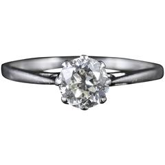 Antique Edwardian Diamond Solitaire Ring Platinum Engagement Ring 1.30 Carat
