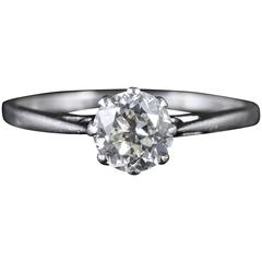 Antique Edwardian Diamond Solitaire Ring Platinum Engagement Ring 1.30 Carat 4
