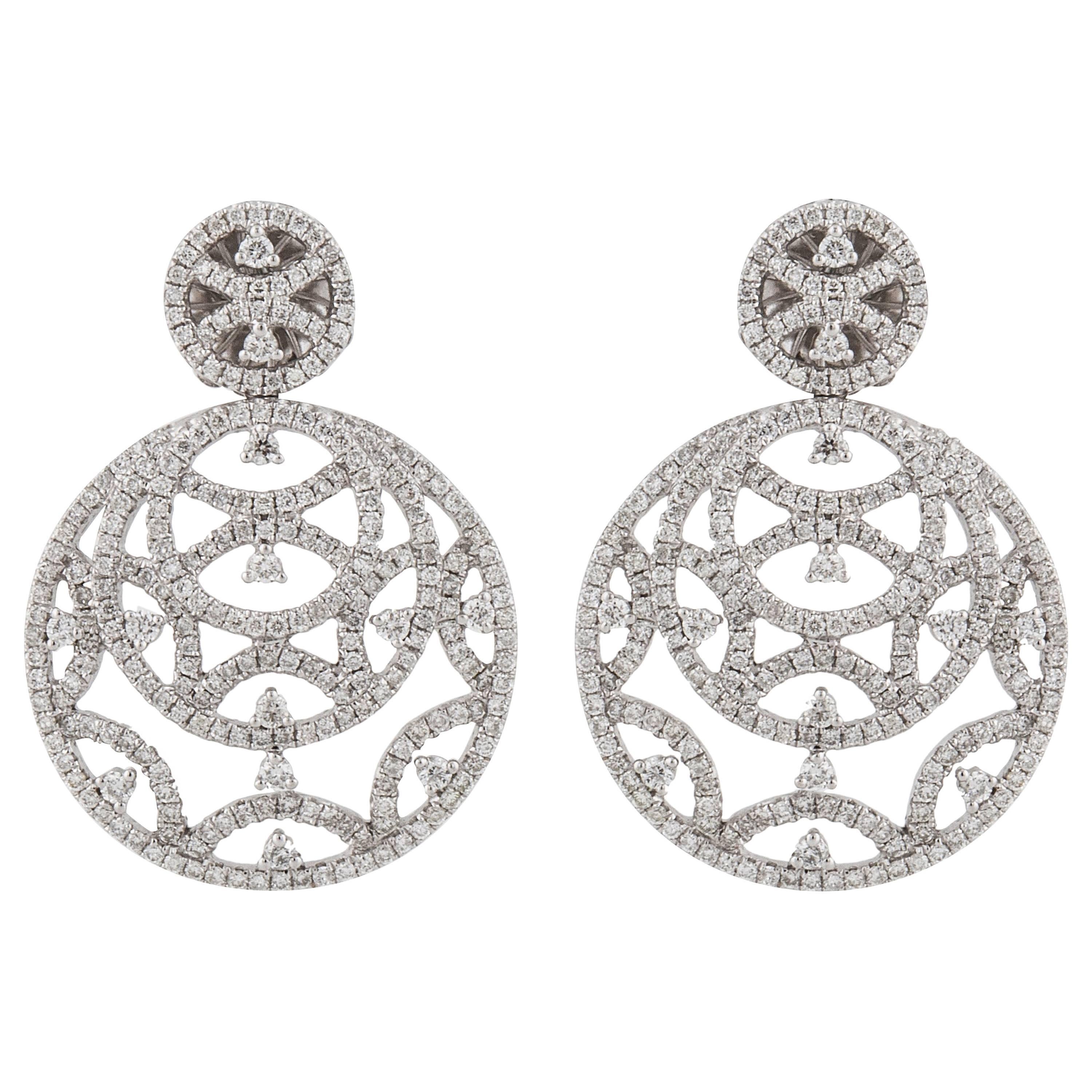18K White Gold Openwork Diamond Earrings For Sale