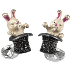 Deakin & Francis Sterling Black Spinel Rabbit in a Hat Cufflinks