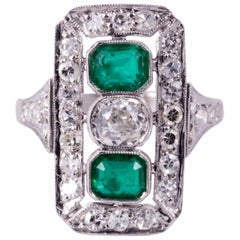  Art Deco Emerald and Diamond Cocktail Ring 