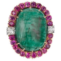 Antique 20.00 Carat Emerald Sapphire Diamond Gold Platinum Art Deco Cocktail Ring