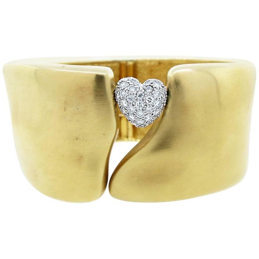 Marlene Stowe Diamond Heart Cuff Bracelet For Sale