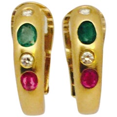 Emerald Ruby Diamonds Half Hoop Earrings 3