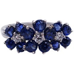 Retro Oscar Heyman Bros Sapphire Diamond Platinum Flower Ring