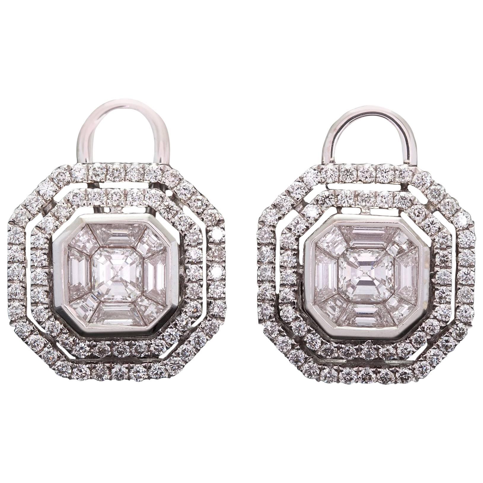 1.47 Carat Mixed Cut Diamond White Gold Earrings