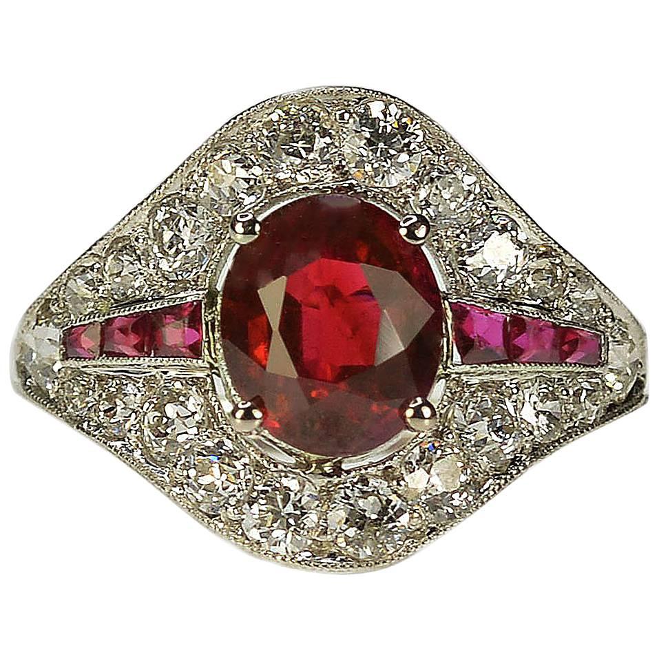  Art Deco Burma Ruby Platinum Ring