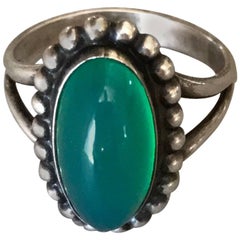 Antique Georg Jensen 830 Silver and Chrysoprase Ring, No. 9