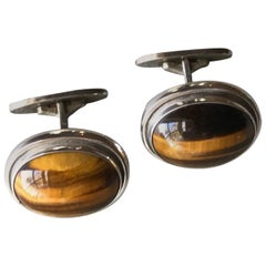 Antique Georg Jensen Sterling Silver and Tiger Eye Cufflinks, No. 44A by Harald Nielsen