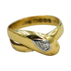 Antique Gold Snake Ring with Diamond Studded Head