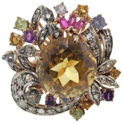 Topaz Amethyst Ruby Diamond Ring