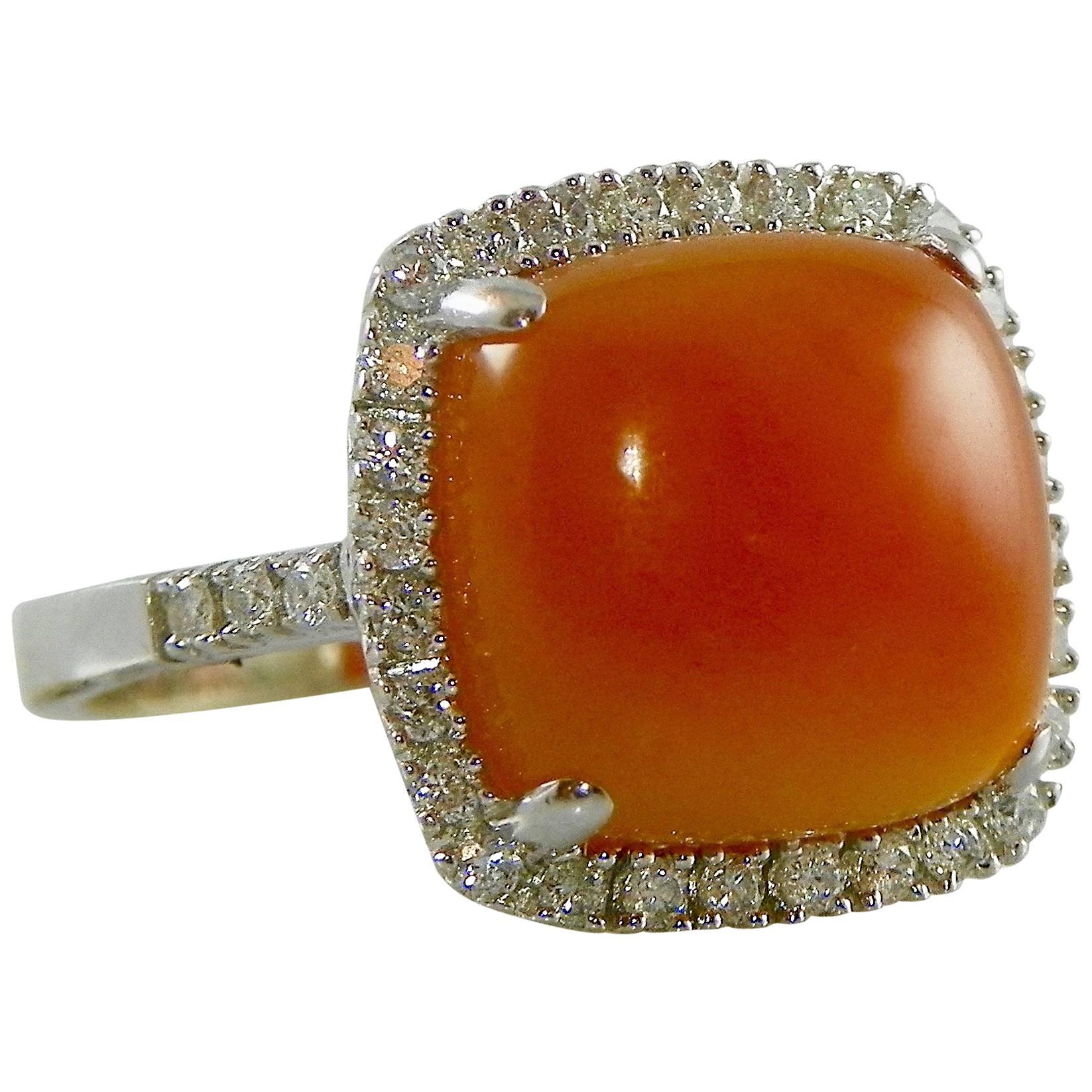 Orange Chalcedony  Diamond  Entourage Ring For Sale