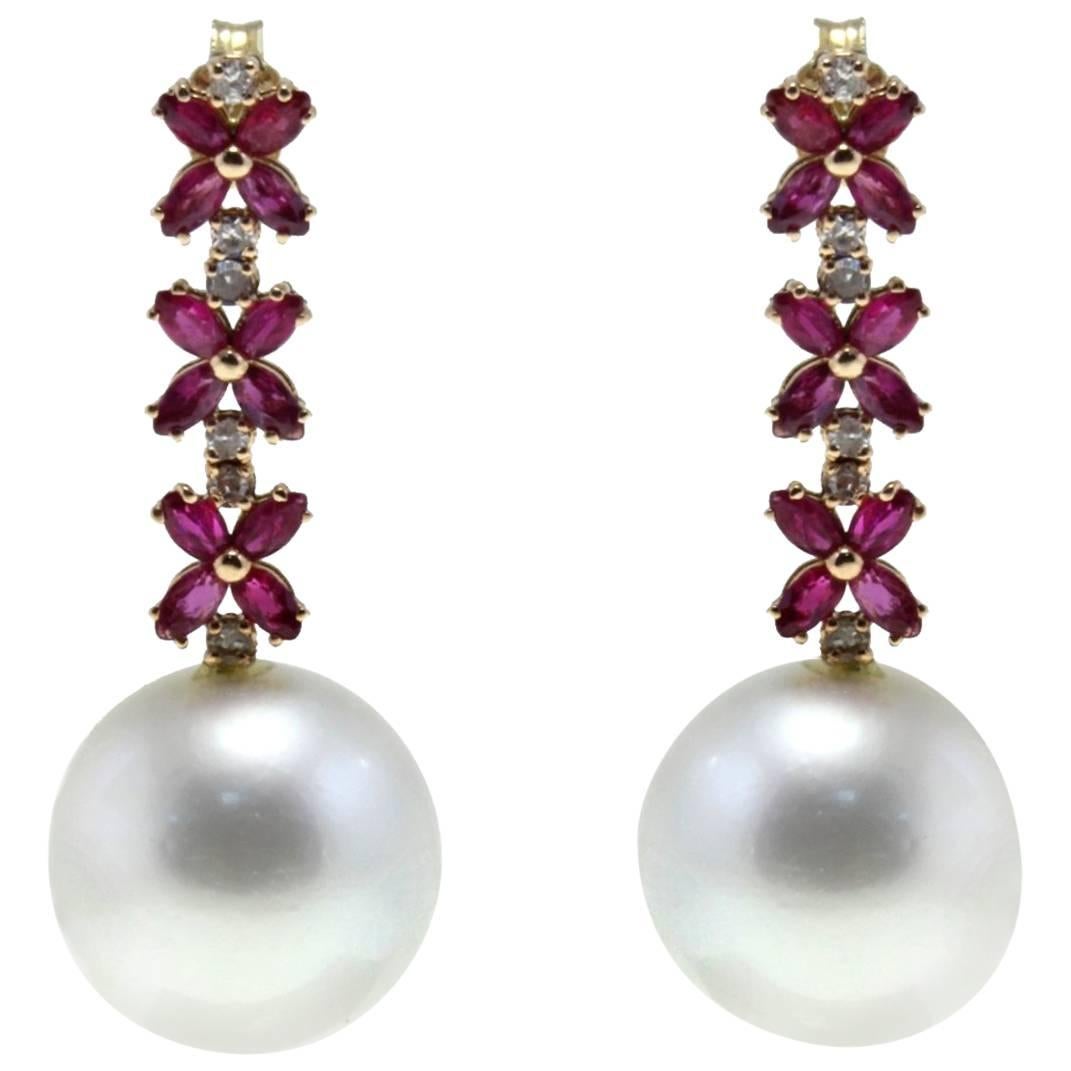 Luise Rose Gold Diamond Ruby Australian Pearl Dangle Earring