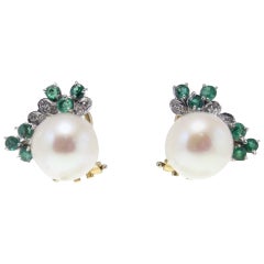 Luise Gold Diamond Emerald Pearl Stud Earring