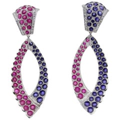  Boucles d'oreilles or diamant saphir rubis goutte d'eau