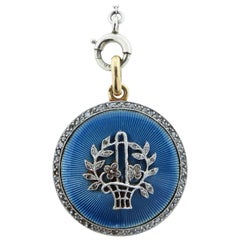 Lovely Antique Enamel and Diamond Locket with Chain