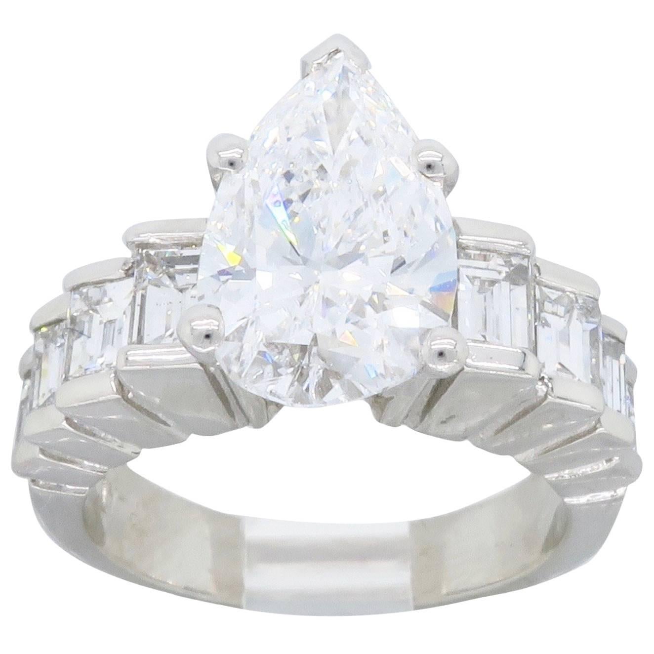 2.62 Carat Pear Cut Diamond Platinum Engagement Ring 