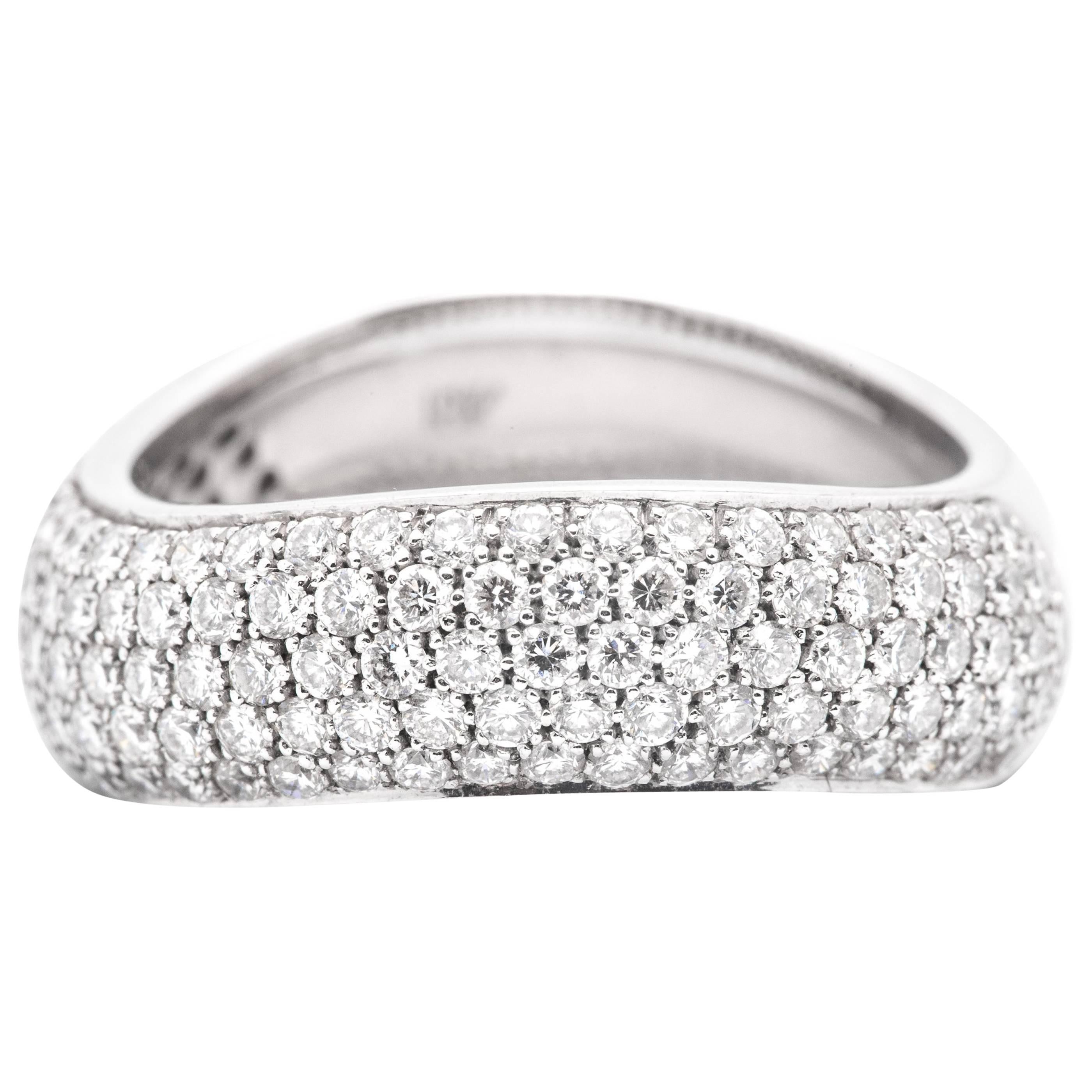 Pave Set Diamond White Gold Wave Ring For Sale