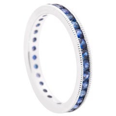 Vivacious Blue Sapphire Eternity Band White Gold Ring