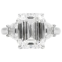 GIA Certified 4.70 Carat Emerald Cut Diamond Platinum Ring 3