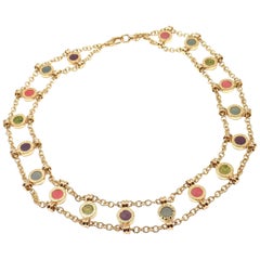 Bulgari Collier à maillons en or jaune avec corail, améthyste et améthyste