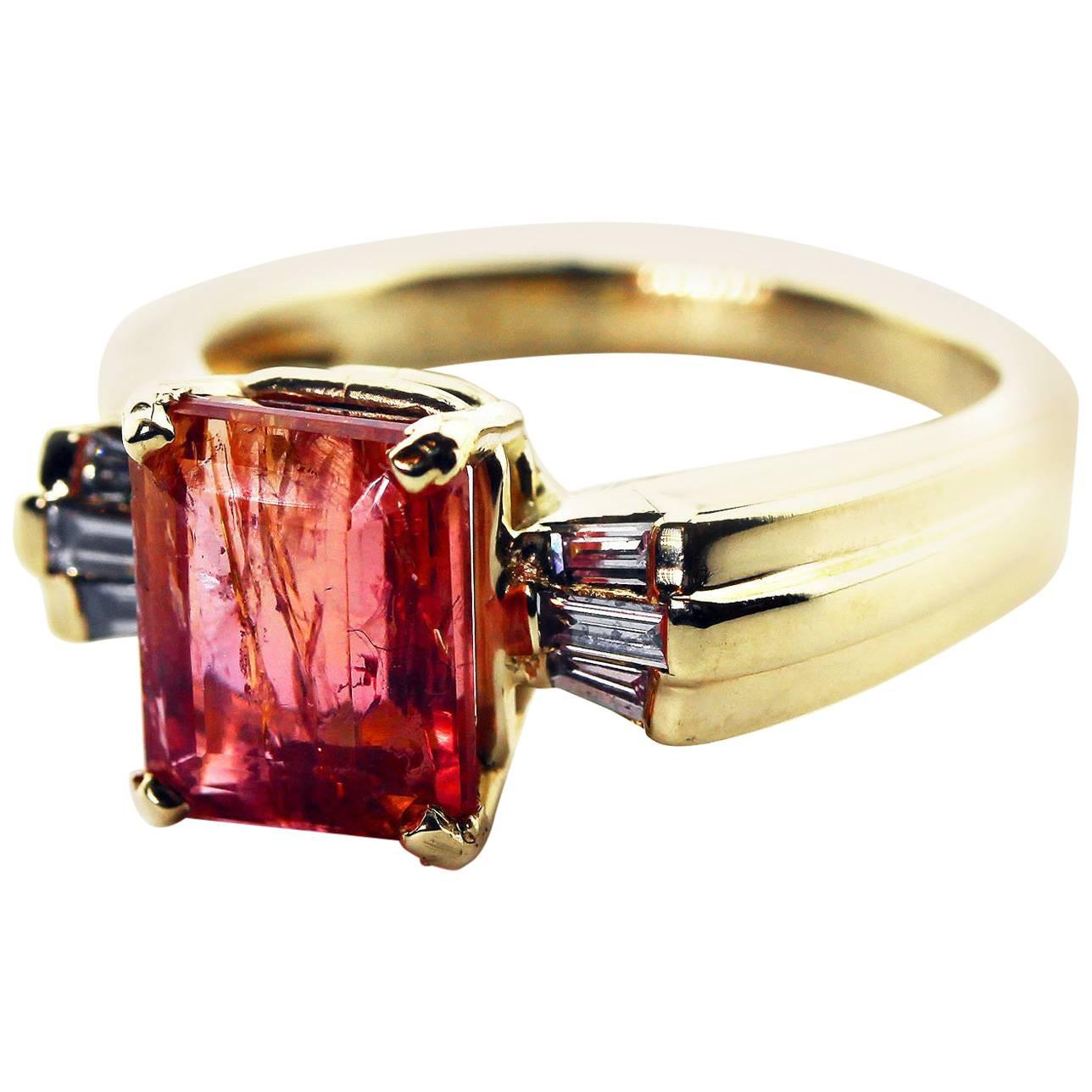 4.3 Carat Imperial Topaz and Diamond 14Kt Yellow Gold Ring