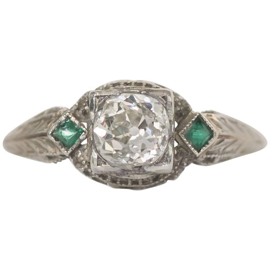 1920s Art Deco  GIA Certified Diamond and Emerald Ring