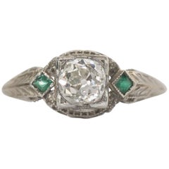 1920s Art Deco  GIA Certified Diamond and Emerald Ring