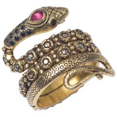 Diamond Sapphire Ruby and 18K Gold SnakeRing 
