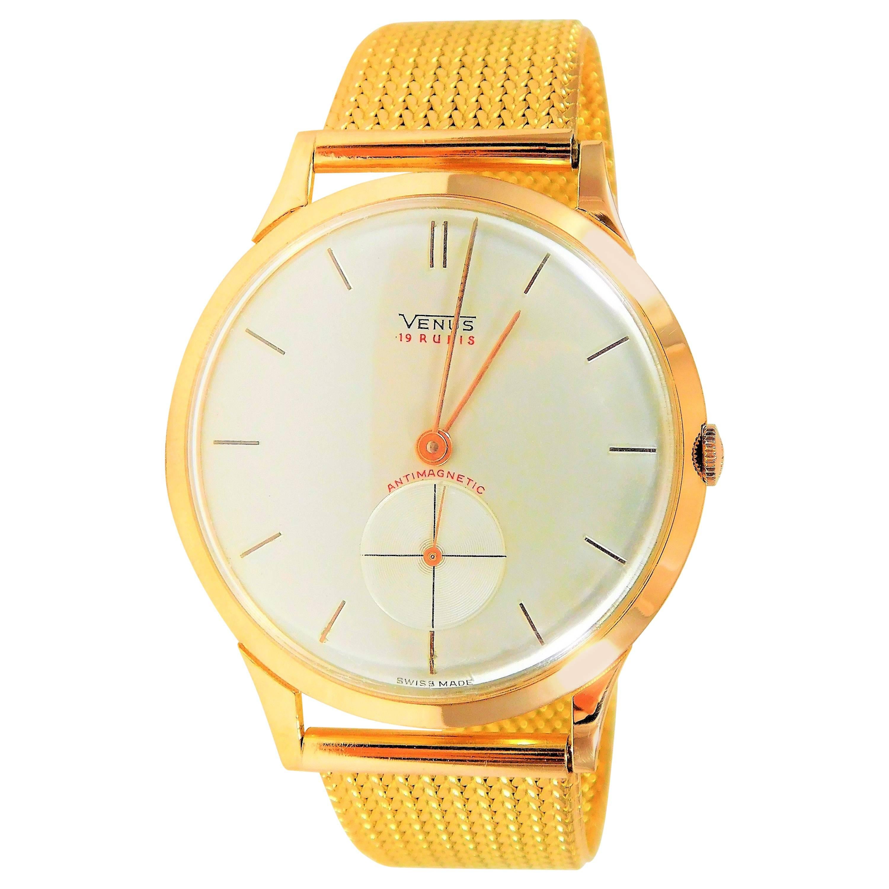 Venus Yellow Gold Extremely Rare Vintage Antimagnetic Mechanical Wristwatch For Sale