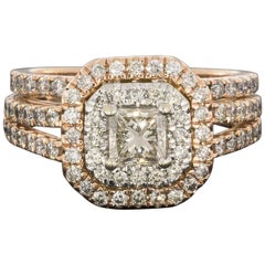 Rose Gold Princess Diamond Double Halo Engagement Ring and Wedding Band Set