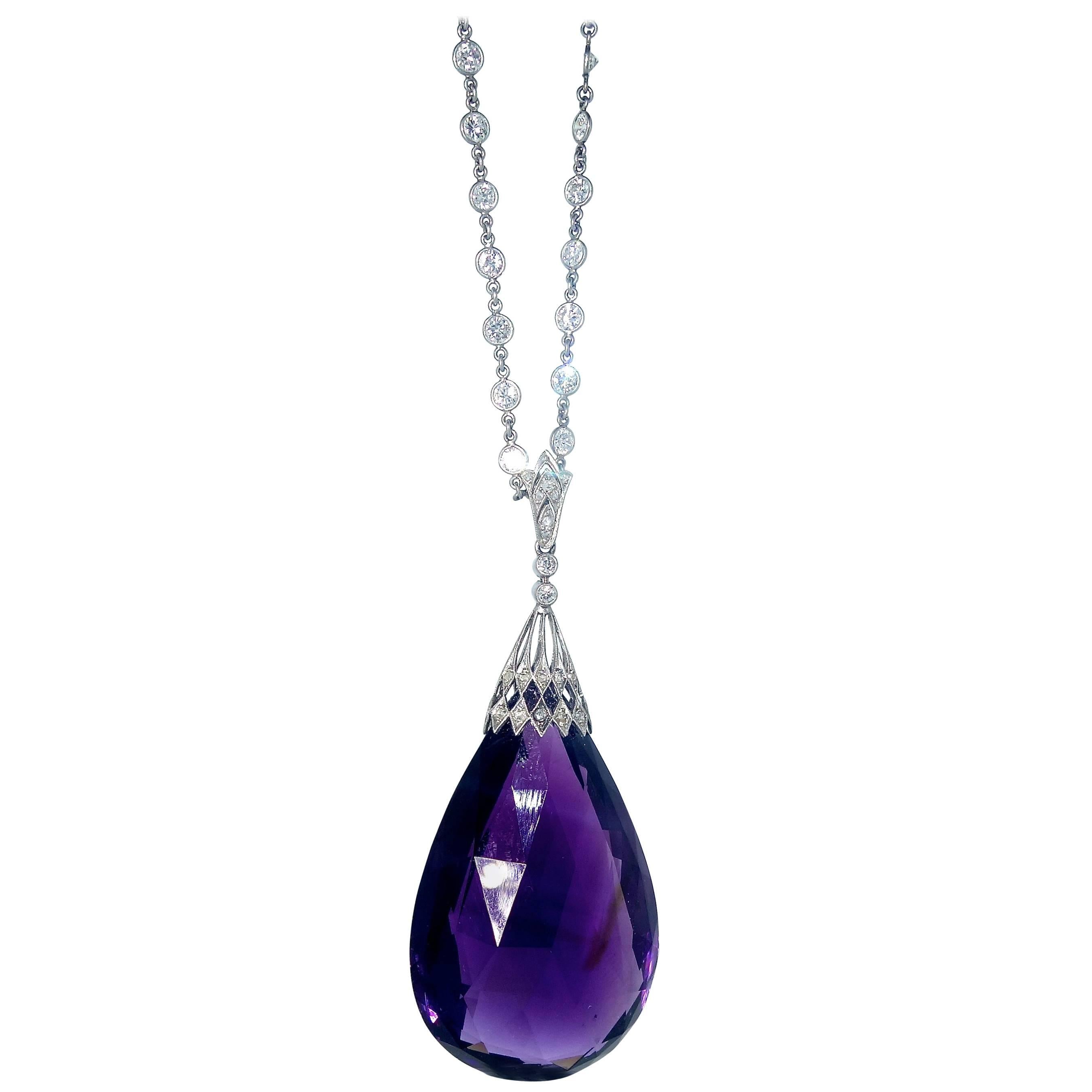 Fine Briolette Amethyst and Diamond Necklace