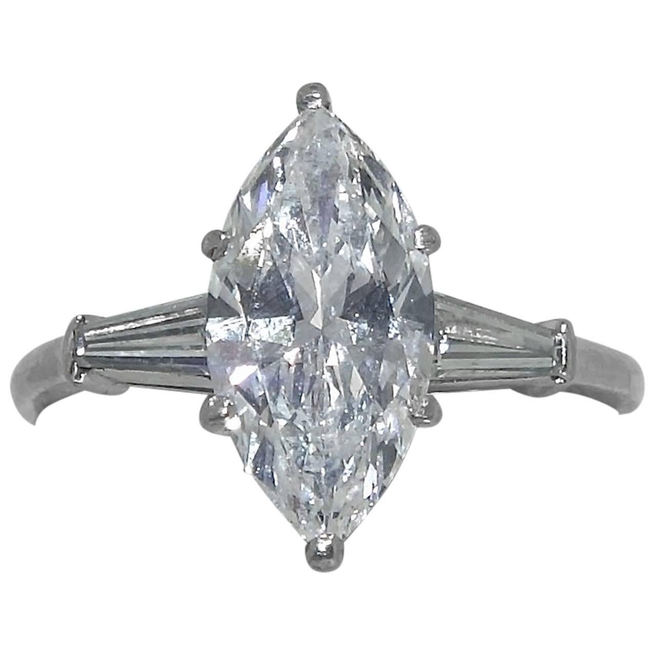 Cartier GIA Certified D Color 2.32 Carat Marquise Diamond Ring