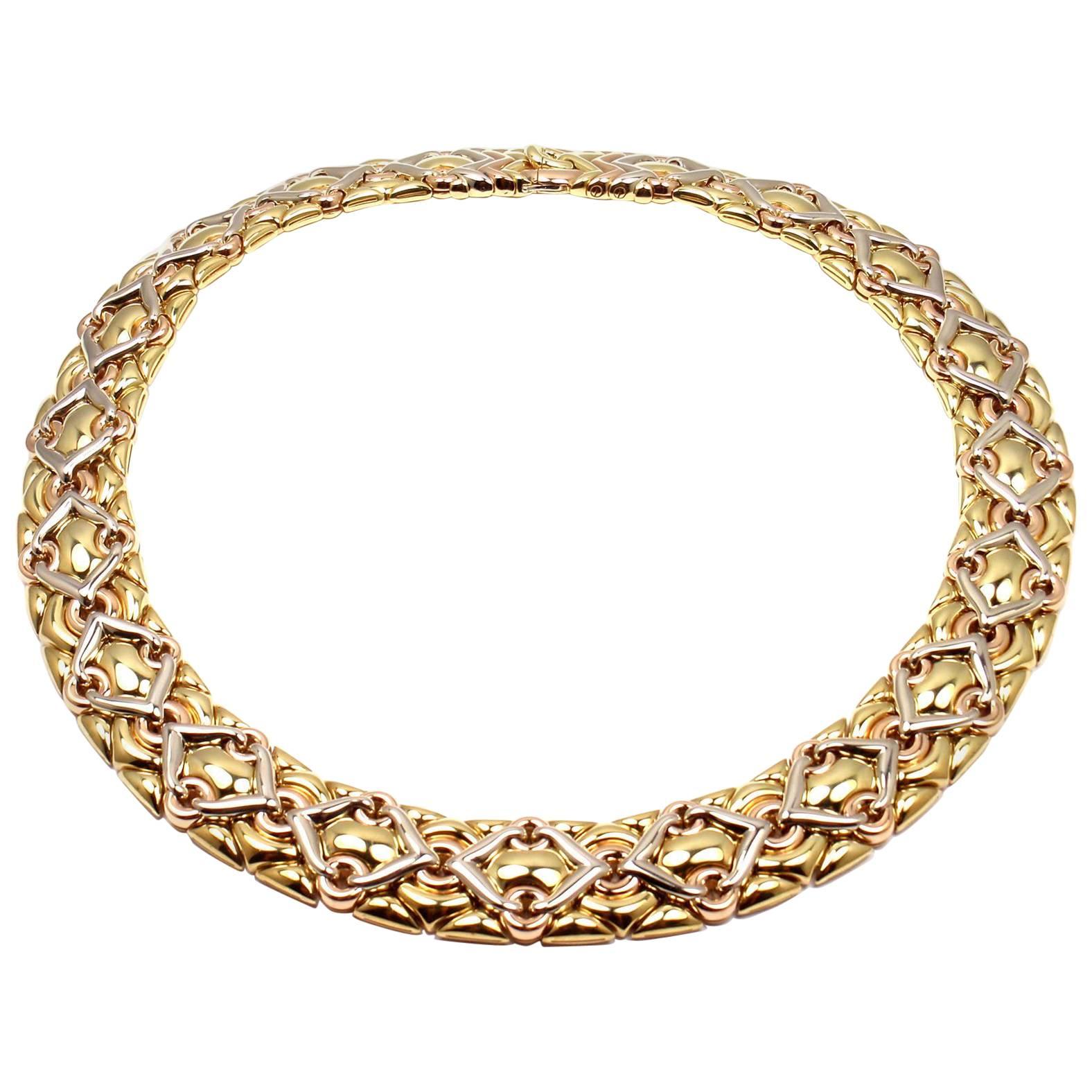 Bulgari Wide Tri-Color Gold Collar Necklace