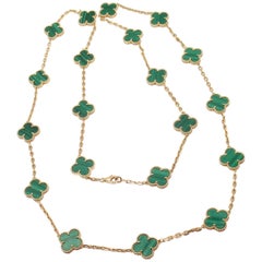 Van Cleef & Arpels Vintage Alhambra Malachite 20 Motif Gold Necklace