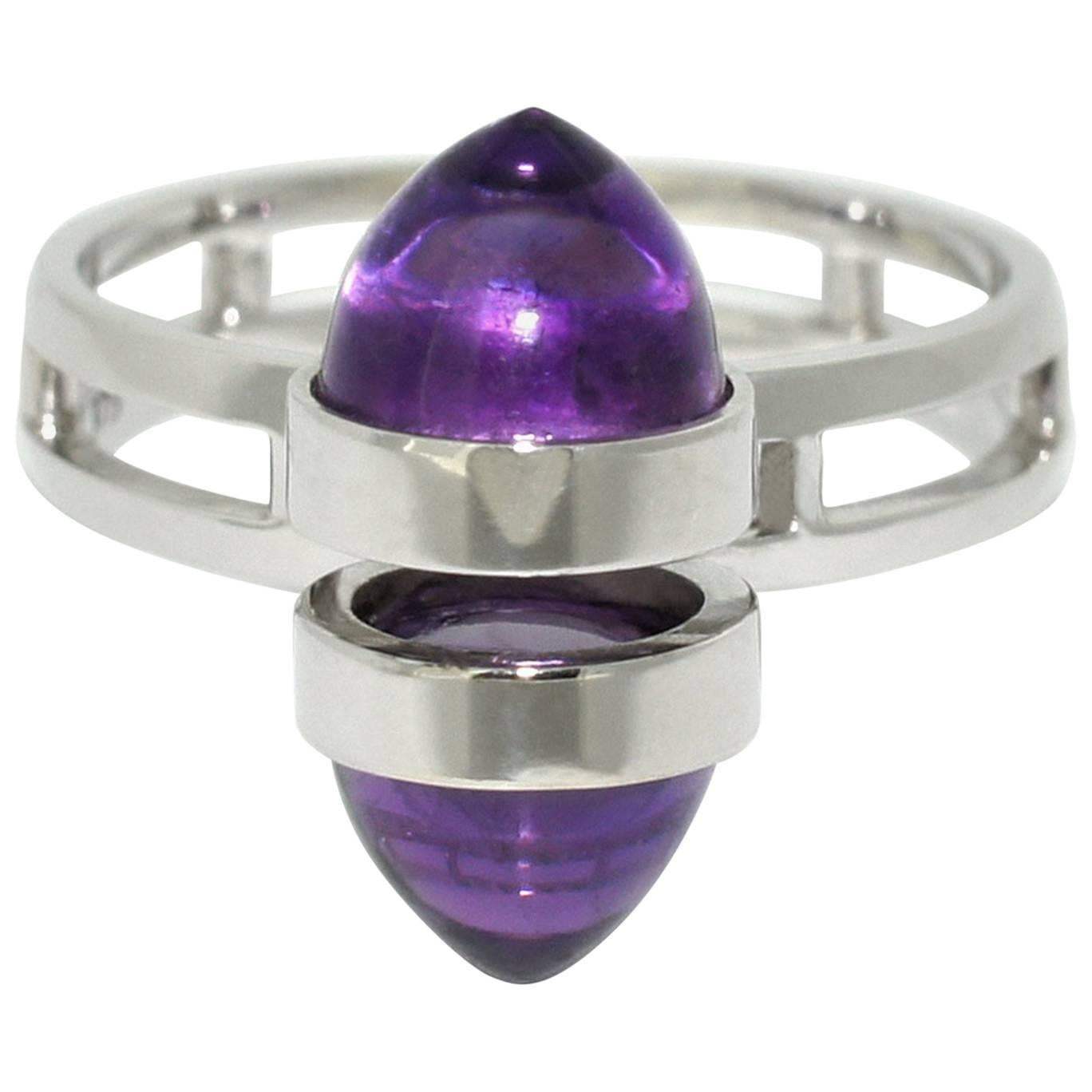 Lizunova Amethyst White Gold Contemporary Cluster Ring For Sale