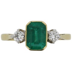 Vintage Emerald and Diamond Three-Stone Ring, circa 1980s