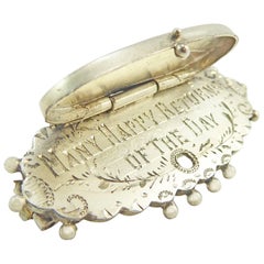 Antique Victorian Silver Locket Brooch with Secret Message, Birmingham, 1910