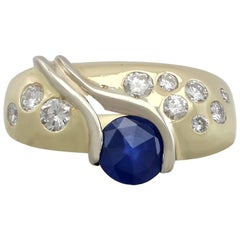 1980s Sapphire and Diamond Yellow Gold Cocktail Ring 8
