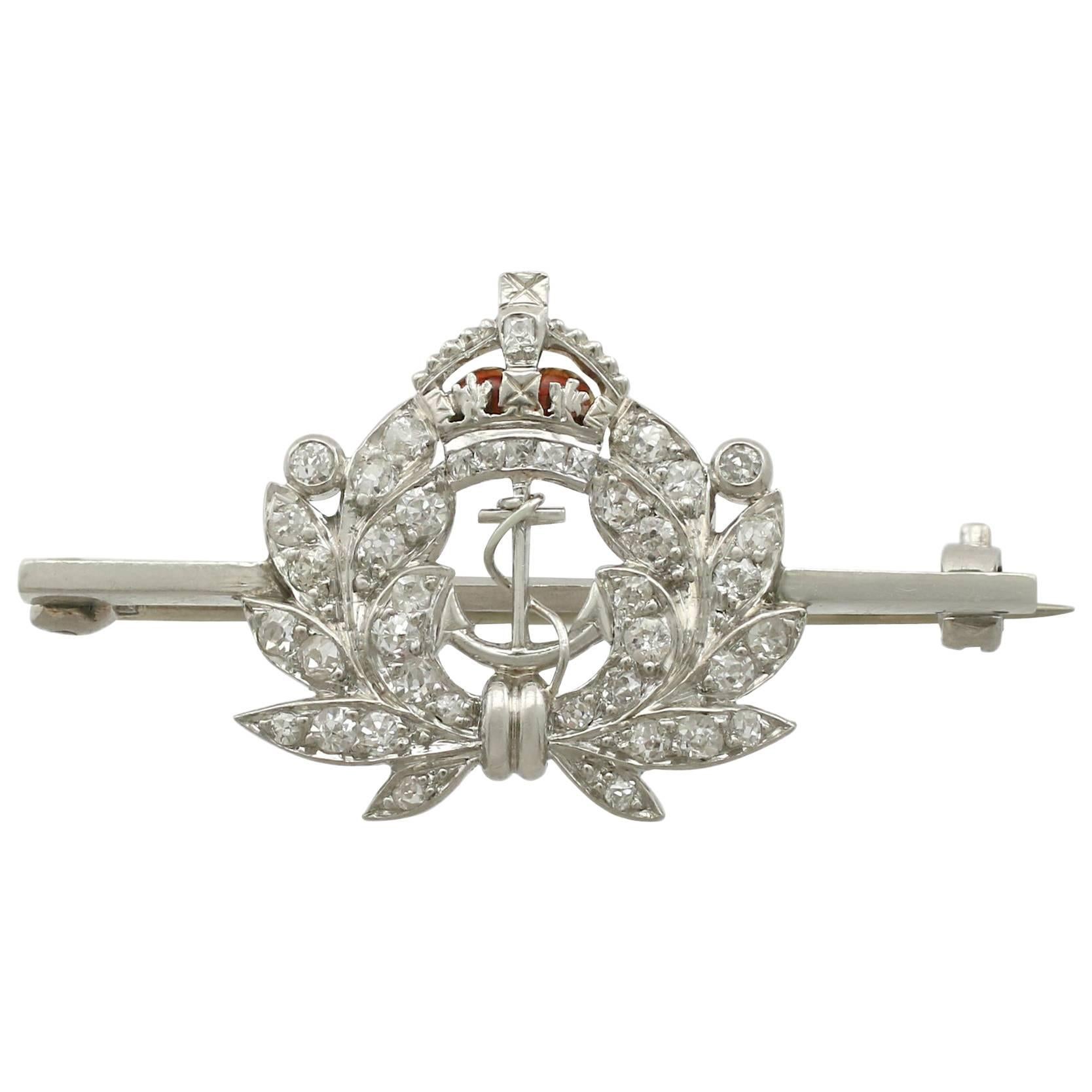 Antique Diamond and White Gold Royal Navy Brooch