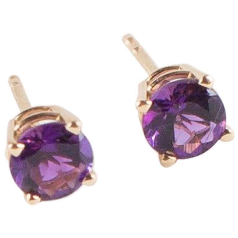 Amethyst and Yellow Gold Stud Earrings 