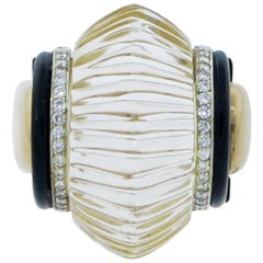 Mayor's Significant Fluted Rock Crystal Onyx Diamond Yellow Gold Ring 12