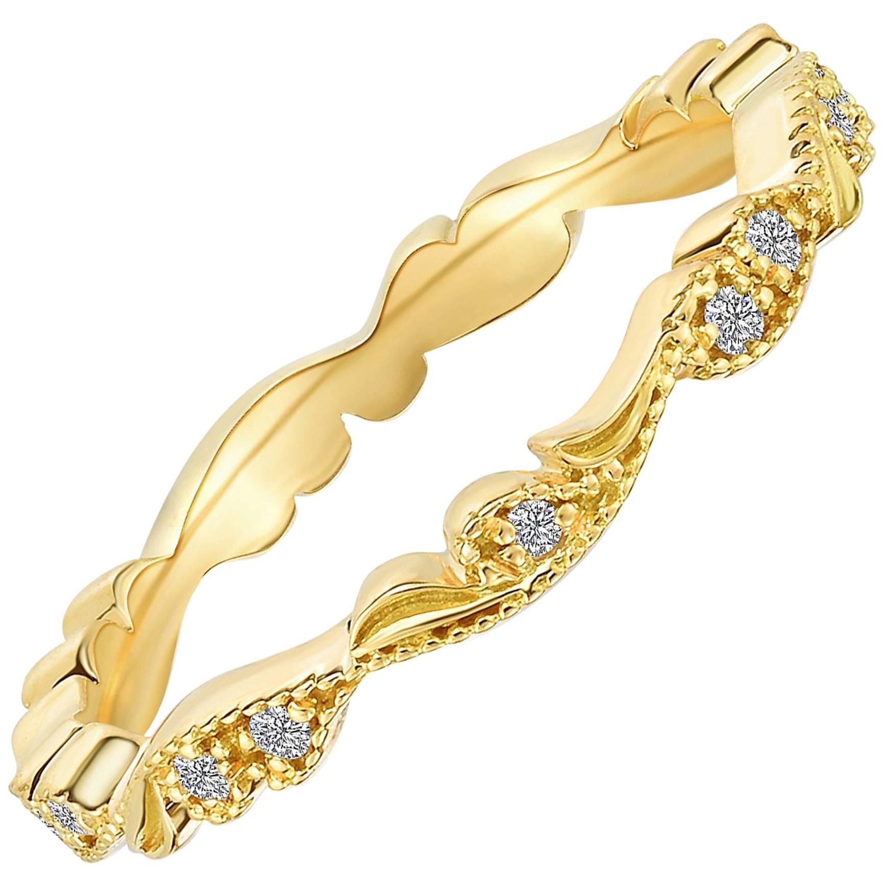 Marisa Perry Diamond Yellow Gold Chantilly Lace Band Ring For Sale