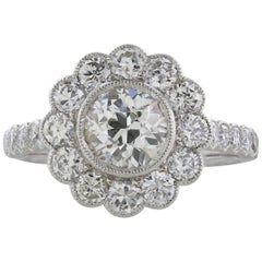 1.10 Carat Old European Cut Diamond Cluster Engagement Ring 9