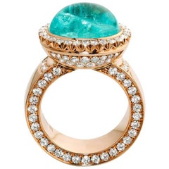 Neon Luxury Paraiba Tourmaline Pave Diamond 18 Karat Gold Cocktail Ring