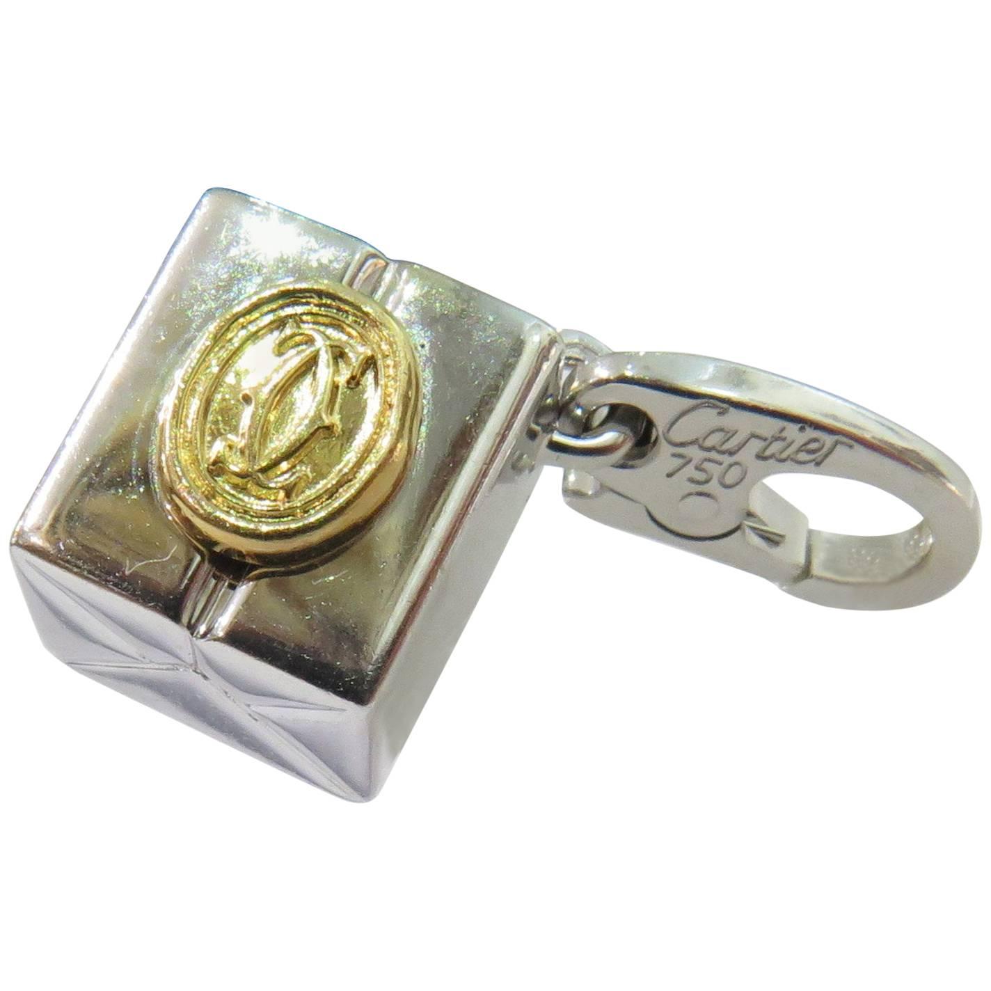 Cartier Double C Logo White and Yellow Gold Gift Box Motif Charm Pendant