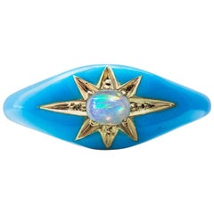 Antique Victorian Blue Enamel and Opal Ring