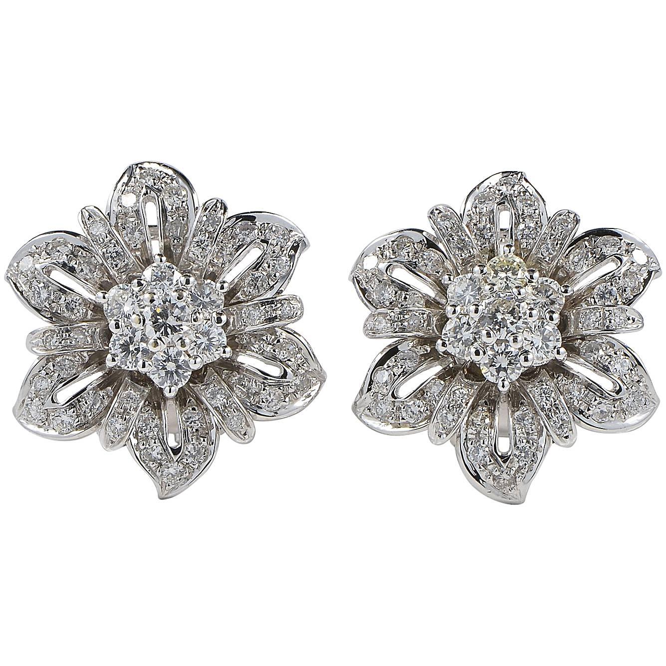 2.35 Carat Diamond Beautiful Vintage Flower Earrings